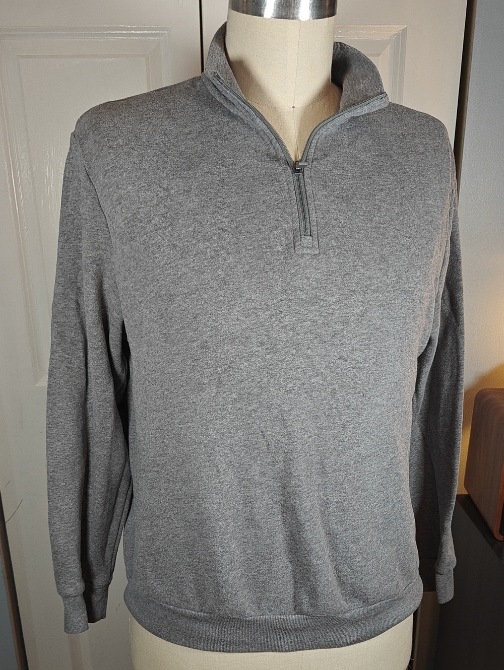 Tek Gear Men Taupe Gray Zip Neck Pullover Sweater Large